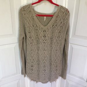 Free People Beige V-Neck Sweater